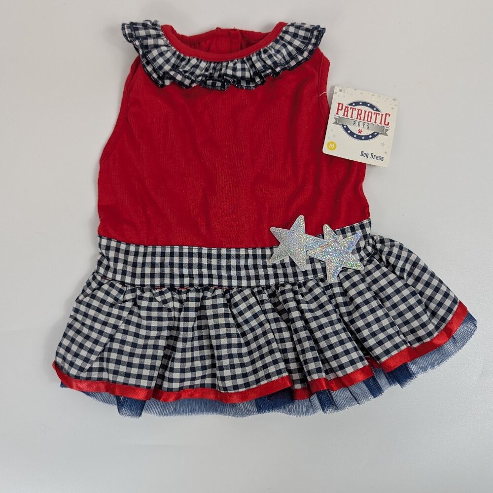 Patriotic Pets Navy & Red Dog Dress with Silver Sparkle Stars